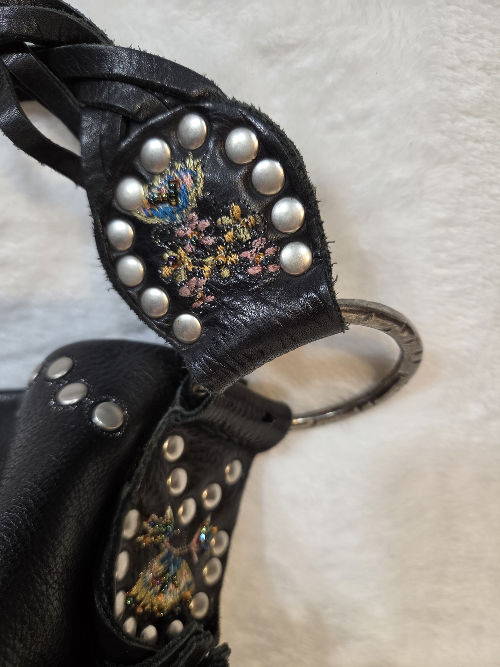 Betsey Johnson Black Braided-Handle Studded Shoulder Bag - Picture 5 of 12